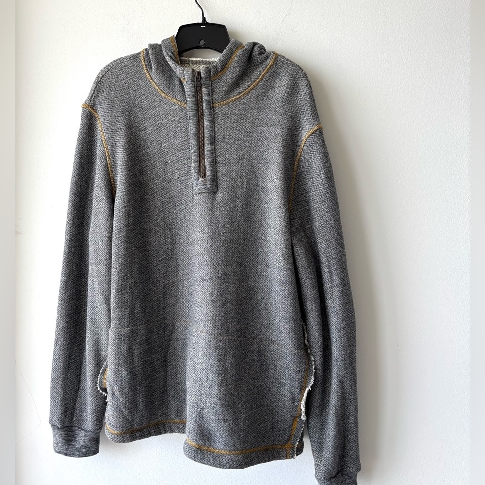 Carbon 2 Cobalt Hoodie Quarter Zip Pullover Gray Herringbone Cotton Mens Medium